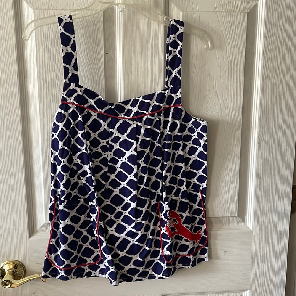 kate spade Navy and White Geometric Print Camisole with Red Trim
